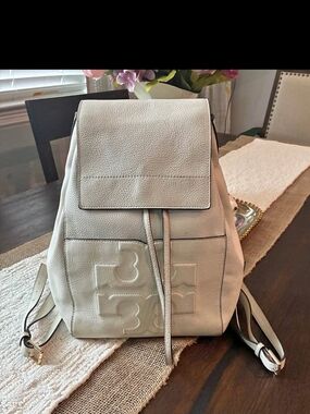 Tory Burch Embossed Logo Leather Backpack in Cream